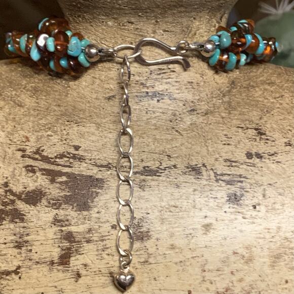 Jay King Necklace Sterling Silver, Amber & Turquoise 3 Strand Graduating by DTR - Picture 9 of 9